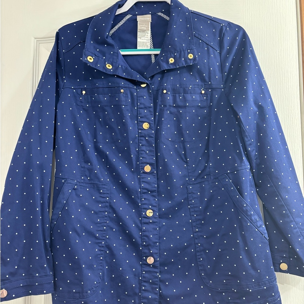 Chico’s Women’s Polka Dot Jacket in Navy Size 1 Never Worn